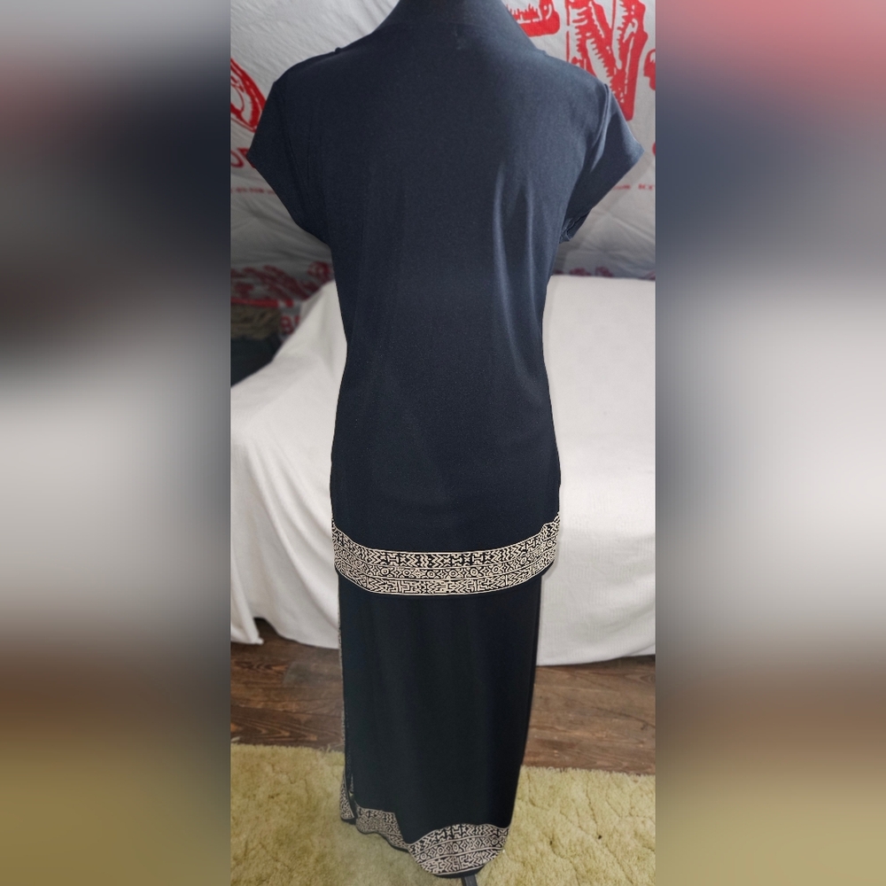LIZ CLAIBORNE 2 PC. DRESS BLACK/TAN TRIM GRECIAN STYLE Size 8